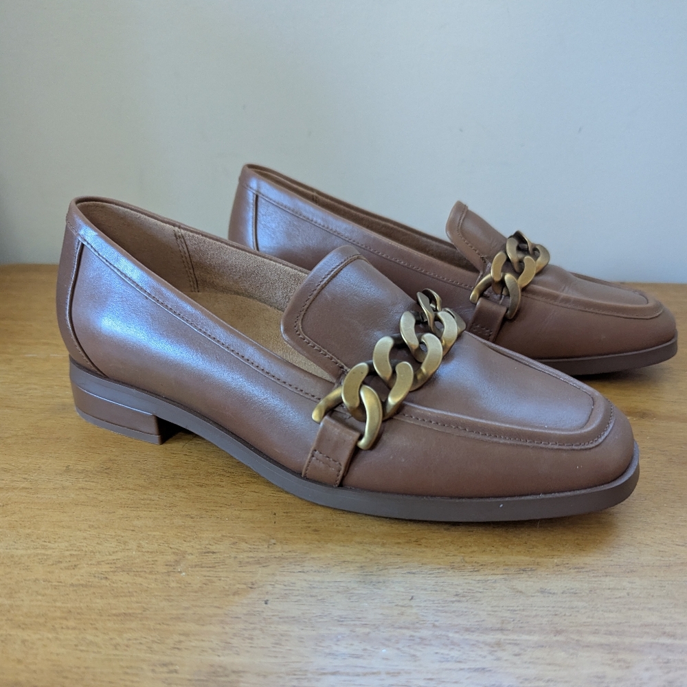 Vionic Mizelle Chunky Chain‎ Brown Leather Loafers Old Money